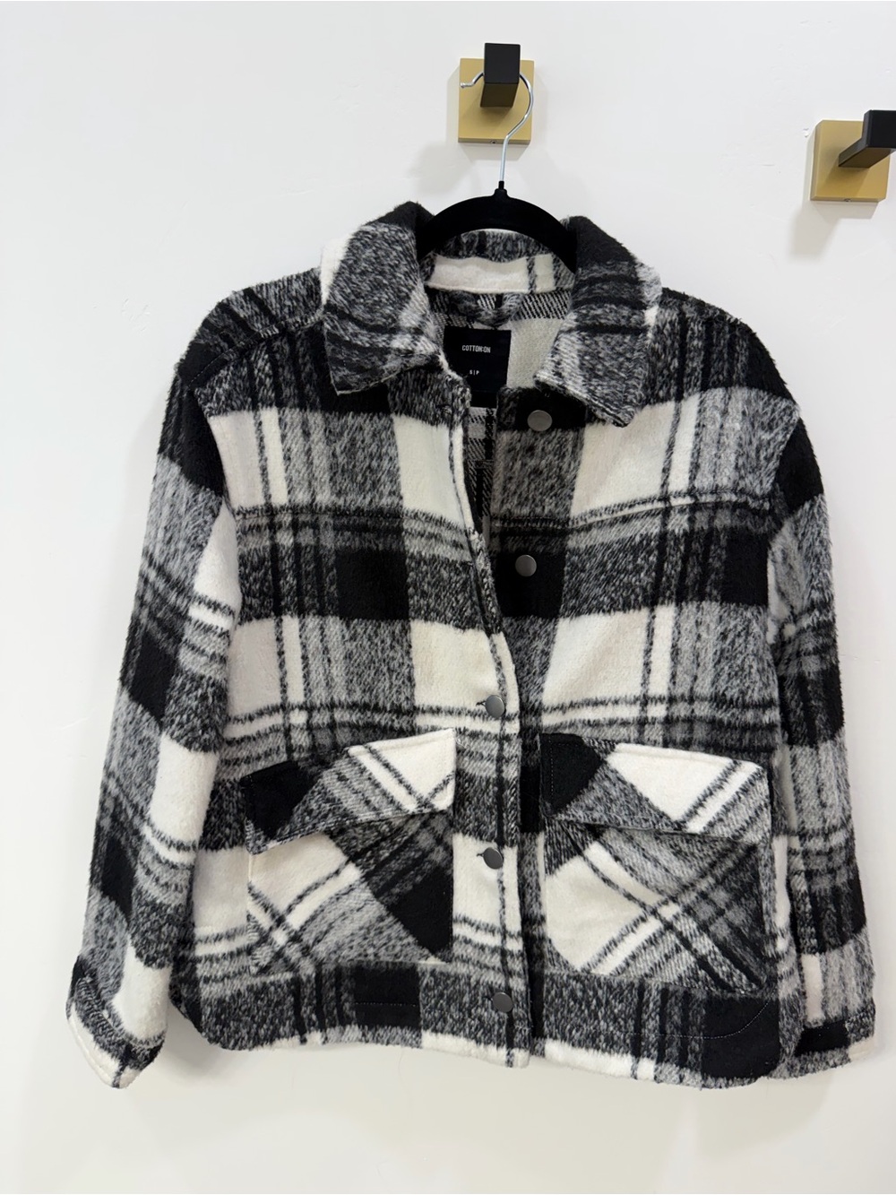Cotton On Black & White Plaid Teddy Jacket